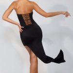 Premium Jersey Lace Up Back Mini Dress with Train in Black - Image 5