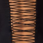 Premium Jersey Lace Up Back Mini Dress with Train in Black - Image 9