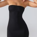 Premium Jersey Lace Up Back Mini Dress with Train in Black - Image 10
