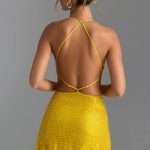 Embellished Halterneck Mini Dress in Buttercup - Image 2