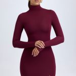 Modal Turtleneck Mini Dress in Wine Red