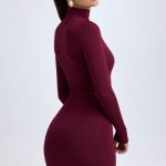 Modal Turtleneck Mini Dress in Wine Red - Image 2