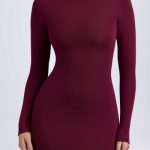 Modal Turtleneck Mini Dress in Wine Red - Image 5