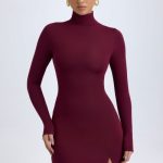 Modal Turtleneck Mini Dress in Wine Red - Image 6