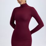 Modal Turtleneck Mini Dress in Wine Red - Image 8