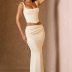 Draped Low-Rise Maxi Skirt in Ivory