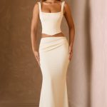 Draped Low-Rise Maxi Skirt in Ivory - Image 8