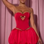 Embellished Heart Cut-Out Strapless Corset Top in Red - Image 5
