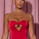 Embellished Heart Cut-Out Strapless Corset Top in Red - Image 6