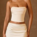 Draped Mid-Rise Mini Skirt in Ivory - Image 4