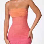 Embellished Strapless Mini Dress in Red and Orange Ombr?? - Image 5