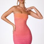 Embellished Strapless Mini Dress in Red and Orange Ombr?? - Image 6