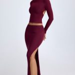 Modal Low-Rise Maxi Skirt in Wine Red