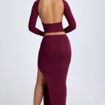Modal Low-Rise Maxi Skirt in Wine Red - Image 2