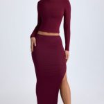 Modal Low-Rise Maxi Skirt in Wine Red - Image 4