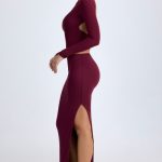 Modal Low-Rise Maxi Skirt in Wine Red - Image 5