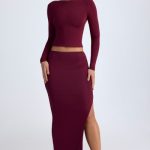 Modal Low-Rise Maxi Skirt in Wine Red - Image 6