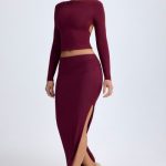 Modal Low-Rise Maxi Skirt in Wine Red - Image 7