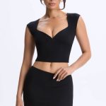 Ruched Cap-Sleeve Top in Black