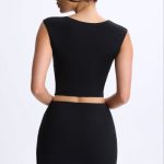 Ruched Cap-Sleeve Top in Black - Image 2