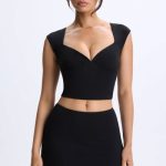 Ruched Cap-Sleeve Top in Black - Image 5