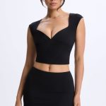 Ruched Cap-Sleeve Top in Black - Image 6