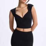 Ruched Cap-Sleeve Top in Black - Image 8