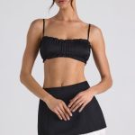 Ruffle-Trim Smocked Crop Top in Black - Image 8