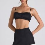 Ruffle-Trim Smocked Crop Top in Black - Image 9
