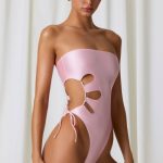 Pearl-Detail Cut-Out Bandeau Swimsuit in Soft Pink - Image 5
