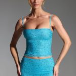 Embellished Square-Neck Top in Aqua Blue - Image 7