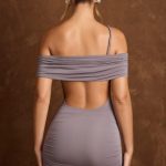 Off-Shoulder Draped Mini Dress in Steel Grey - Image 2