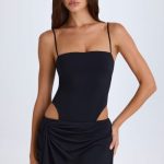 Draped Cut-Out Mini Dress in Black