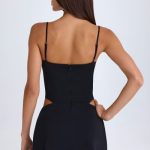 Draped Cut-Out Mini Dress in Black - Image 4