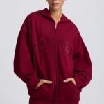 Oversized Zip-Up Hoodie in Burgundy