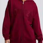 Oversized Zip-Up Hoodie in Burgundy - Image 5