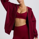 Oversized Zip-Up Hoodie in Burgundy - Image 6