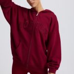 Oversized Zip-Up Hoodie in Burgundy - Image 7