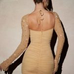 Embellished Long Sleeve Mini Dress in Gold - Image 2