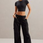 Wide Leg Cargo Trousers in Black