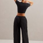 Wide Leg Cargo Trousers in Black - Image 3