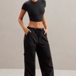 Wide Leg Cargo Trousers in Black - Image 5