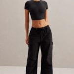 Wide Leg Cargo Trousers in Black - Image 6