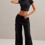 Wide Leg Cargo Trousers in Black - Image 7