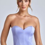 Strapless Lace-Up Satin Corset in Blue Lavender - Image 7
