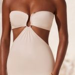 Ruched Hardware Detail Bandeau Floor Length Dress in Ivory - Image 5