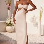 Ruched Hardware Detail Bandeau Floor Length Dress in Ivory - Image 7