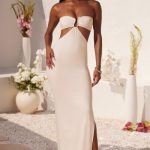 Ruched Hardware Detail Bandeau Floor Length Dress in Ivory - Image 9