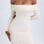 Modal Off-Shoulder Open-Back Maxi Dress in Ivory - Image 5