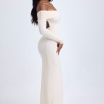 Modal Off-Shoulder Open-Back Maxi Dress in Ivory - Image 9